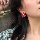 Faux Pearl Flower Earring Stud Earring - 1 Pair - Silver Stud - Wine Red - One Size