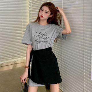 Mock Two-piece Short-sleeve Lettering Dress