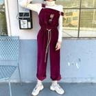 Kangaroo-pocket Corduroy Jumper Pants