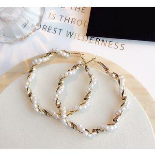 Faux Pearl Twisted Hoop Earring 1 Pair - As Shown In Figure - One Size