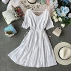 V-neck Drawstring Short-sleeve Dress