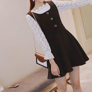 Set: Crochet Long-sleeve Top + Sleeveless Dress