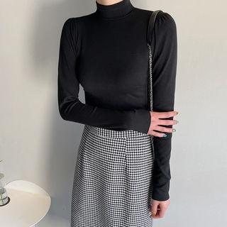 Trutle-neck Puff-shoulder Top
