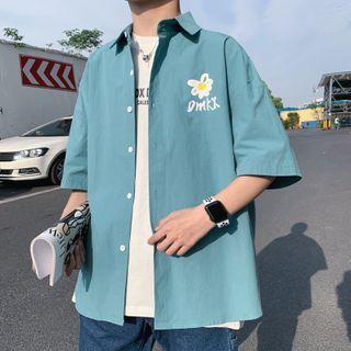 Lettering Flower Print Short-sleeve Shirt