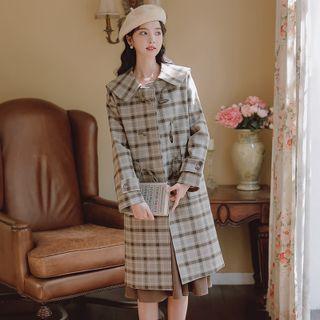 Plaid Toggle-front Long Coat