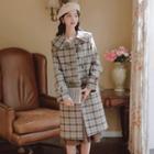 Plaid Toggle-front Long Coat
