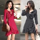 Dotted 3/4-sleeve Mini A-line Dress
