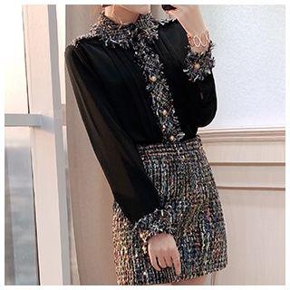 Set: Shirt + Tweed A-line Mini Skirt