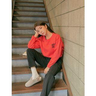 Plus Size Letter-printed Fleece-lined T-shirt