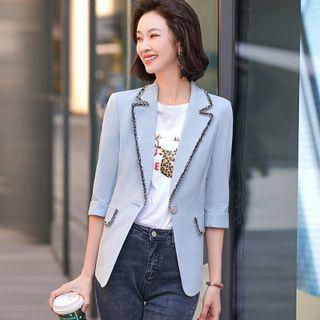 Elbow-sleeve Contrast Trim One-button Blazer