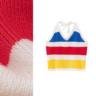 Color Block Halter Knit Tank Top