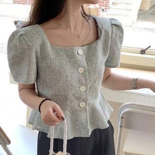Short-sleeve Square Neck Peplum Blouse