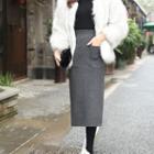 Woolen Slit Midi Skirt