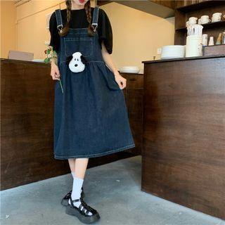 Midi A-line Denim Overall Dress Denim Blue - One Size