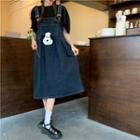 Midi A-line Denim Overall Dress Denim Blue - One Size