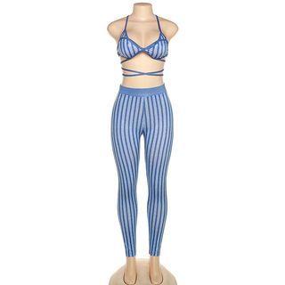 Set: Striped Crop Camisole Top + Skinny Pants