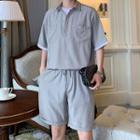 Set: Mock Two-piece Short-sleeve Shirt + Shorts