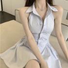 Sleeveless Halter Mini A-line Shirt Dress