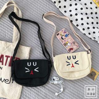 Canvas Cat Embroidered Crossbody Bag