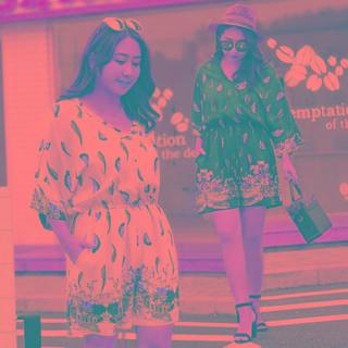 Elbow-sleeve Print Romper