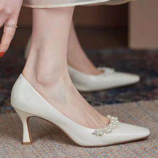 High Heel Faux Pearl Pumps