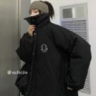 Lettering Padded Zip-up Long Coat