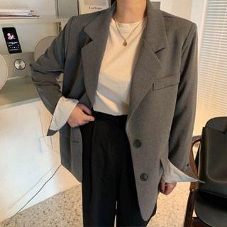 Notch-lapel Single-breasted Longline Blazer