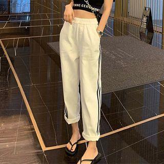 Striped Straight-cut Pants White - One Size