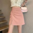 High-waist Ruched Asymmetrical A-line Mini Skirt