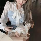 Two-tone Tie Neck Blouse
