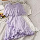 Eyelet Ruffled-trim Asymmetric Mini Dress