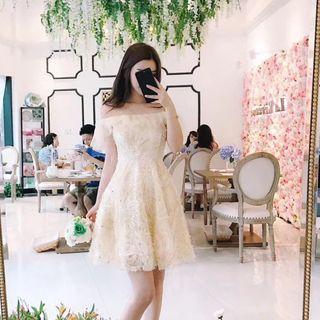 Off-shoulder Mini Feather A-line Dress