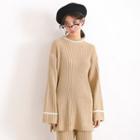 Set: Contrast Trim Sweater + Cropped Wide-leg Knit Pants