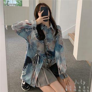 Long Sleeve Tie Dye Lace Up Shirt