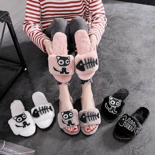 Asymmetric Cat-and-fish Furry Slide Sandals