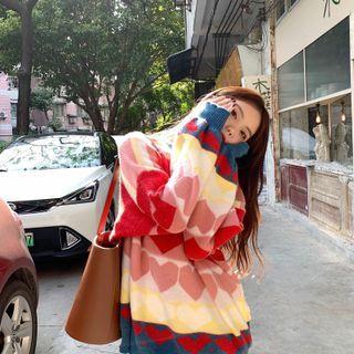 Heart Print Sweater Red - One Size