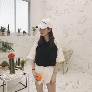 Color Block Raglan Elbow-sleeve Polo Shirt