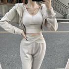 Cropped Zip-up Hoodie / High Waist Wide Leg Pants