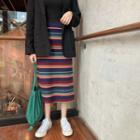 High-waist Striped Knit Maxi Skirt As Shown In Figure - One Size