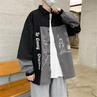 Cartoon Print Panel Shirt Jacket