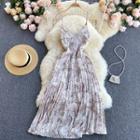 V-neck Chiffon Suspender Accordion Pleat Dress