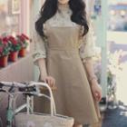 Plain Frill Trim Suspender Mini Skirt / Floral Print Frill Trim Long-sleeve Top