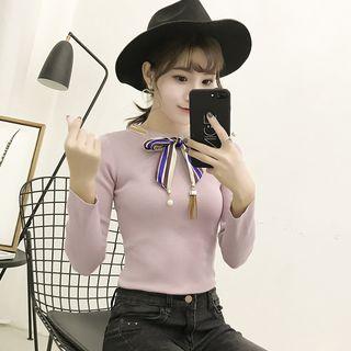 Ribbon Detail Long-sleeve Knit Top