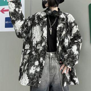 Flower Print Lapel Collar Blazer