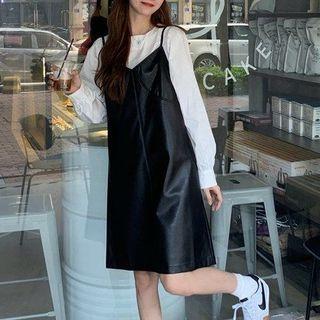 Suspender Pu Dress / Long-sleeve Shirt