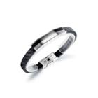 Fashion Personality Silver Black 316l Stainless Steel Geometric Rectangular Leather Bangle Black - One Size