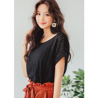 Plus Size Dolman-sleeve Sheer Knit Top