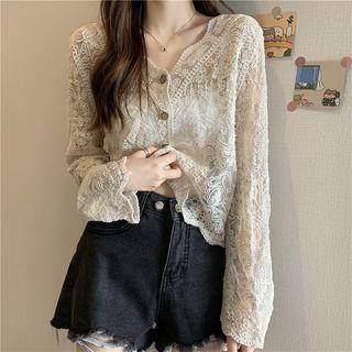Long-sleeve V-neck Lace Cardigan