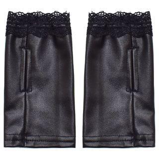 Lace Faux Leather Fingerless Gloves S0092 - 1 Pair - Black - One Size