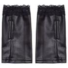 Lace Faux Leather Fingerless Gloves S0092 - 1 Pair - Black - One Size